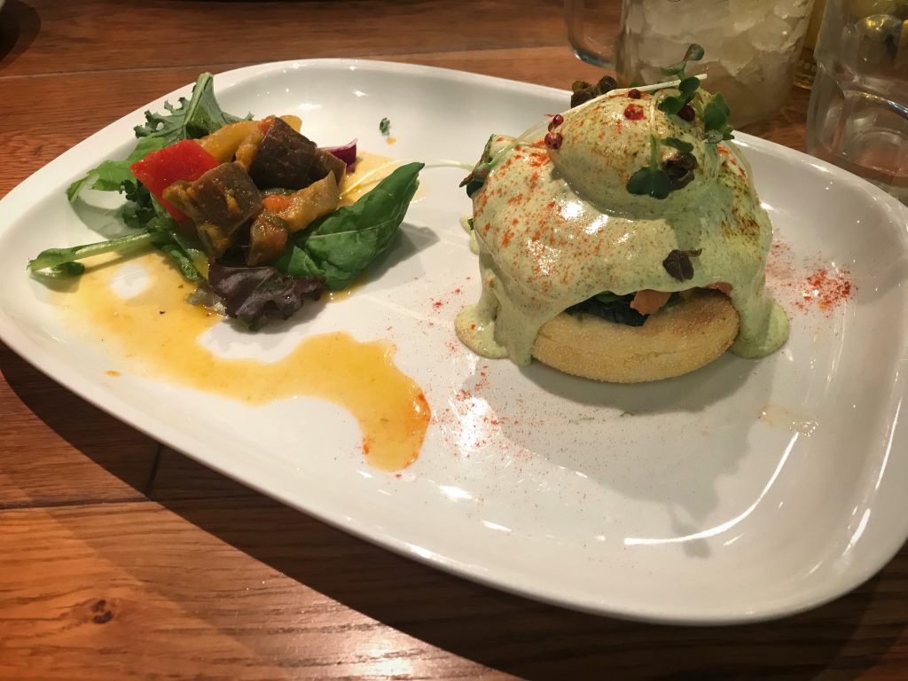 Salmon, Trout, and Avocado Egg Benedict